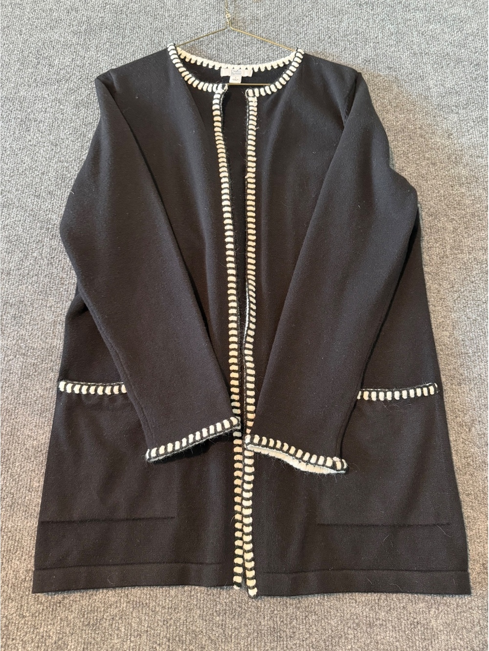 Croft & Barrow Black Open-Front Jacket with Ivory Trim Size S